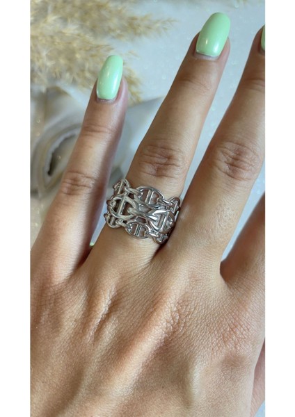 Rodyum Kaplama Ithal Yüksek Kalite Üretim 3'lü 3lü Görünümlü Özel Tasarım 925 Ayar Gümüş Yüzük modelleri