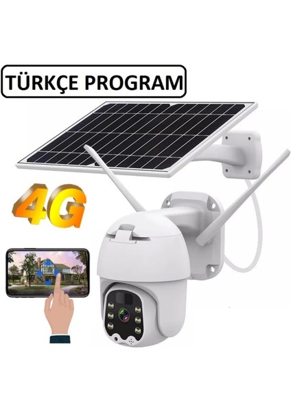 Sim Kartlı 4g Ptz 360 Hareketli Solar Güneş Enerjili 1080P Kamera Türkçe Program Son Sürüm ( Lisinya )