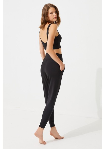 Siyah Yüksek Bel Kadın Çift Cepli Jogger Eşofman Altı fiyatları