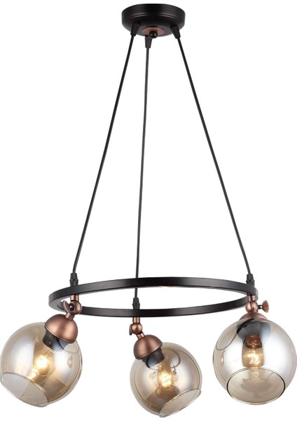 Serta 3'lü Çemberli Siyah Bakır Avize