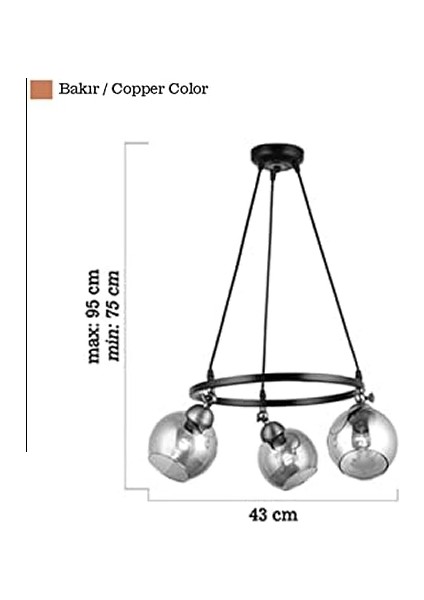 Serta 3'lü Çemberli Siyah Bakır Avize indirimleri