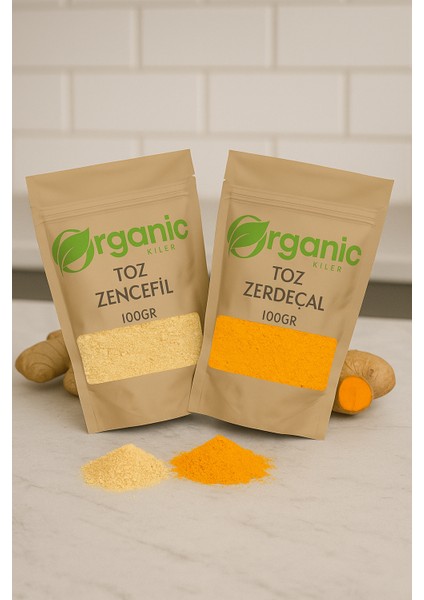 Doğal Toz Zerdeçal 100GR & Toz Zencefil 100GR | Katkısız & Doğal Baharat Seti | 2'li Bitkisel Set |
