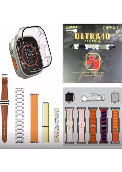 ⌚ ULTRA10 Tam Ekran Bluetooth Çağrı Özellikli Akıllı Saat | 10 Kordon + Kılıf Seti | Nabız ve Spor Takibi