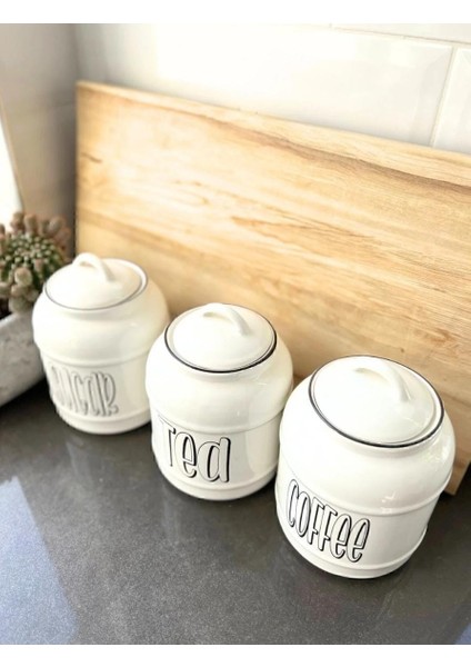 3lü Seramik Sugar Tea Coffee Kavanoz Seti Kapaklı Tezgah Üstü Saklama Kavanozu 1400 ml modelleri