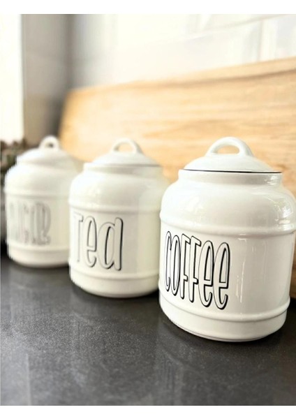 3lü Seramik Sugar Tea Coffee Kavanoz Seti Kapaklı Tezgah Üstü Saklama Kavanozu 1400 ml fırsatları