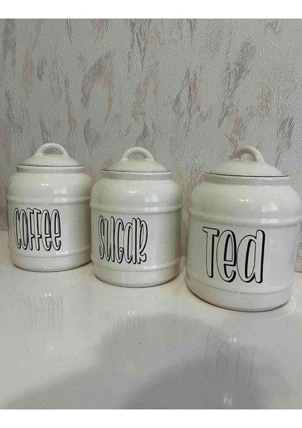 3lü Seramik Sugar Tea Coffee Kavanoz Seti Kapaklı Tezgah Üstü Saklama Kavanozu 1400 ml indirimleri