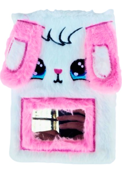 Hediyelik Peluş Kaplamalı Hatıra Günlük Defteri 80 Yaprak Çizgili A5 Boy Beyaz