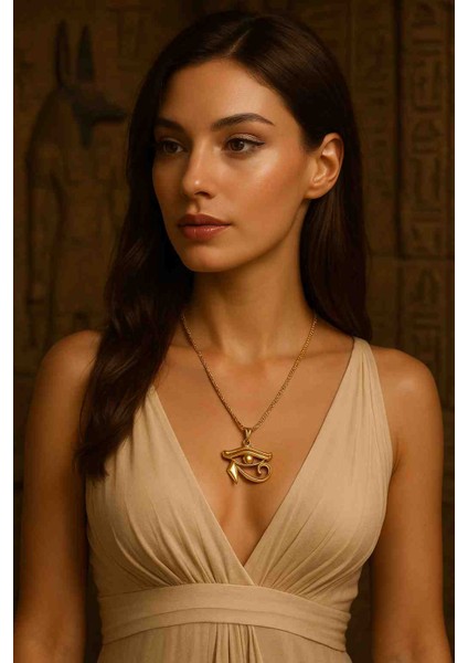 Eye Of Horus Altın Kaplama Özel Tasarım Kolye - Koruma ve Güç Simgesi fırsatları