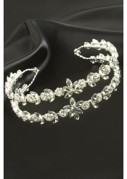 Çiçek Lüks Taşlı Gelin Tacı