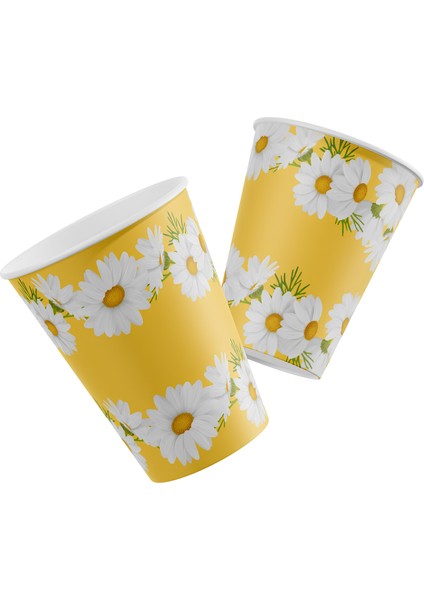 Papatya Temalı Tabak Karton Doğum Günü Bardağı 8' Li