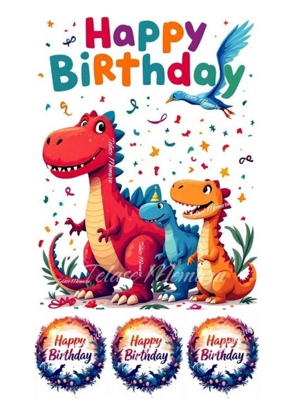 Dinazor Temalı Pasta Resmi ve Pasta Süsü - Dinazor Temalı Doğum Günü Baskısı - Yenilebilir Kağıt 4