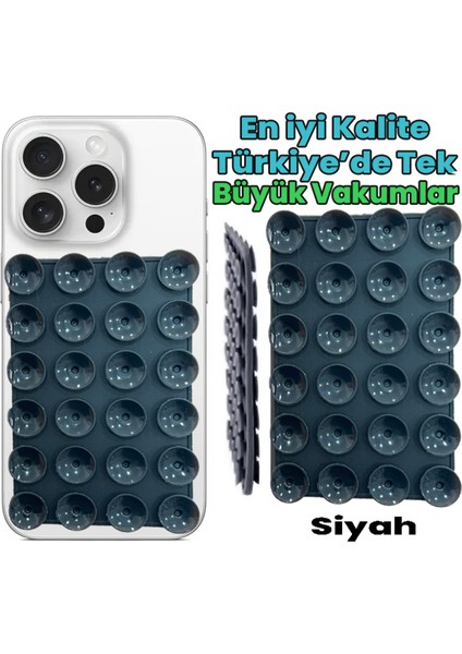 Silikon Telefon Tutucu, Çift Taraflı, iPhone ve Android Için, Video Kaydı Için Büyük Vakumlu Siyah S