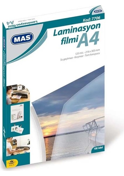 Mas Laminasyon Filmi Parlak A4 125 Mıc (100 Lü) 7706