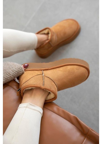 Mini Süet Içi Kürklü Kalın Taban Kadın Bot