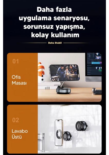 Elektrikli Vakumlu Araç Içi Telefon Tutucu - Güçlü Manyetik Magsafe Uyumlu Siyah Plastik Cn modelleri