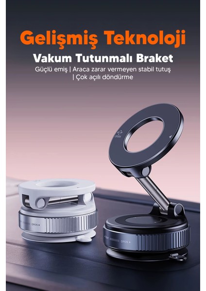Elektrikli Vakumlu Araç Içi Telefon Tutucu - Güçlü Manyetik Magsafe Uyumlu Siyah Plastik Cn fırsatları