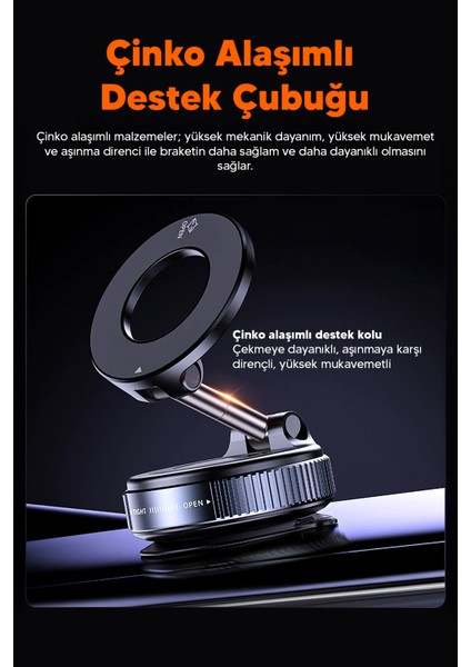 Elektrikli Vakumlu Araç Içi Telefon Tutucu - Güçlü Manyetik Magsafe Uyumlu Siyah Plastik Cn
