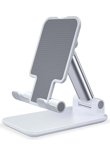 Masa Üstü Tablet ve Telefon Tutucu Stand 2 Kademeli Uzunluk Ayarlı Beyaz Plastik Tr