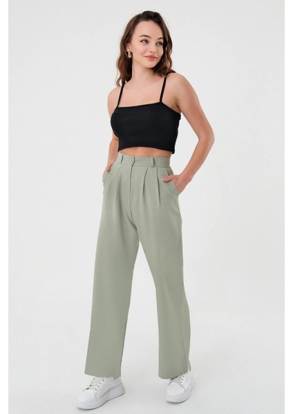 Kadın Zr Model Gri Yüksek Bel Palazzo Pantolon - 10758 fırsatları