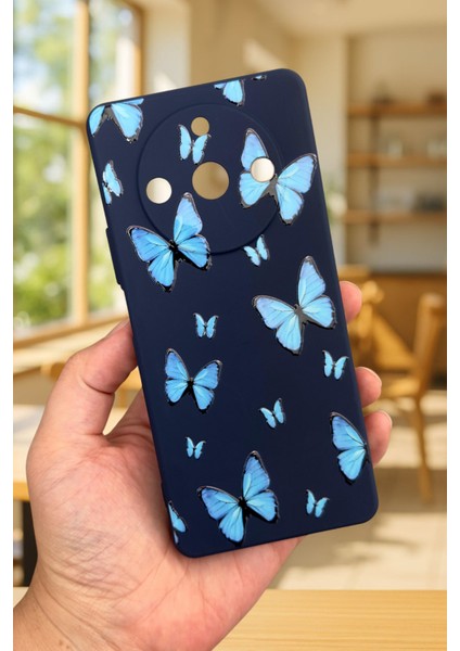 Realme 11 Pro Uyumlu Mavi Kelebek Desenli Silikon Darbe Emici Klasik Korumalı Rubber Kılıf