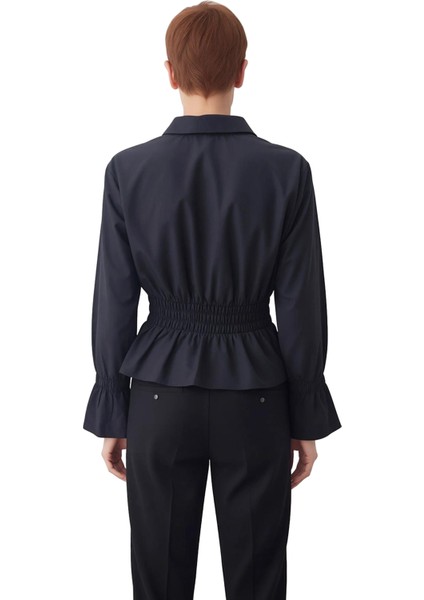 Kadın Beli Lastikli Gömlek Yaka Uzun Kollu Dokuma Bluz Zarafetinizi Yansıtın Fonksiyonel Şık fiyatları