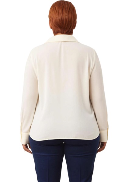 Kadın Gömlek Yaka Cep Detaylı Dokuma Büyük Beden Uzun Kollu Gömlek Ofis Fonksiyonel Modern indirimleri