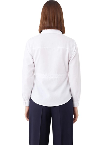 Kadın Bel Detaylı Düz Kesim Uzun Kollu Poplin Gömlek Günlük Şıklık ve Konfor Bir Arada Şık indirimleri