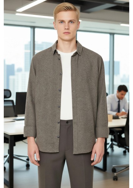 Erkek Modern Slim Fit Düğmeli Yaka Flanel Gömlek Çok Yönlü Stil ve Konforlu Doku Dayanıklı fırsatları