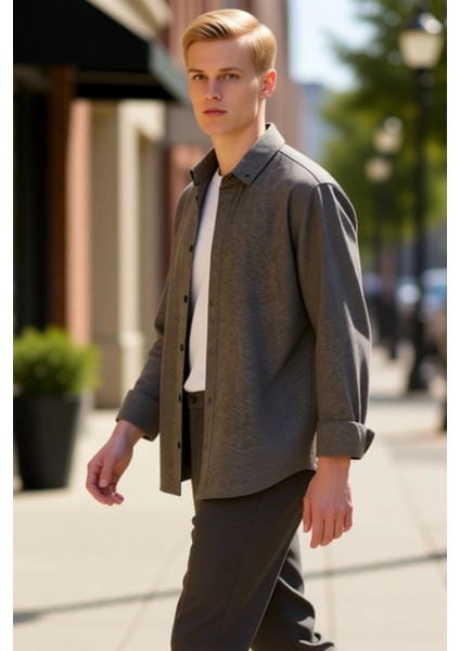 Erkek Modern Slim Fit Düğmeli Yaka Flanel Gömlek Çok Yönlü Stil ve Konforlu Doku Dayanıklı indirimleri