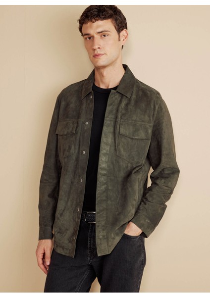 Standart Klasik Yaka Haki Erkek Gömlek BBFW25MLS001