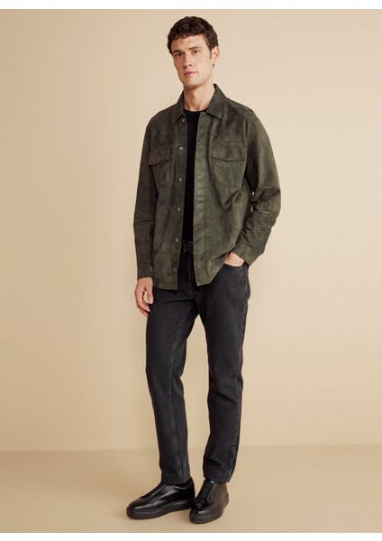 Standart Klasik Yaka Haki Erkek Gömlek BBFW25MLS001 modelleri