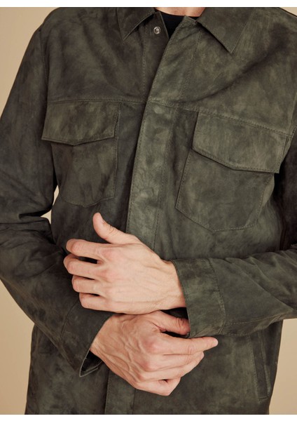 Standart Klasik Yaka Haki Erkek Gömlek BBFW25MLS001