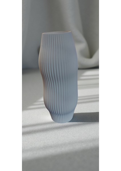 Dalgalı Tasarım 3D Baskı Dekoratif Vazo – Beyaz (18 Cm)