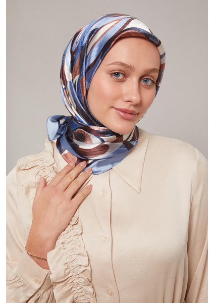 Indigo Çiçek Desen Kristal Eşarp