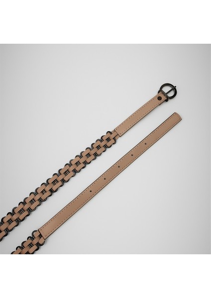 Kadın Suni Deri Zincir Örgü Detaylı Kemer – Metal Halkalı Şık ve Trend Model