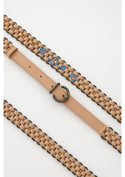 Kadın Suni Deri Zincir Örgü Detaylı Kemer – Metal Halkalı Şık ve Trend Model fiyatları