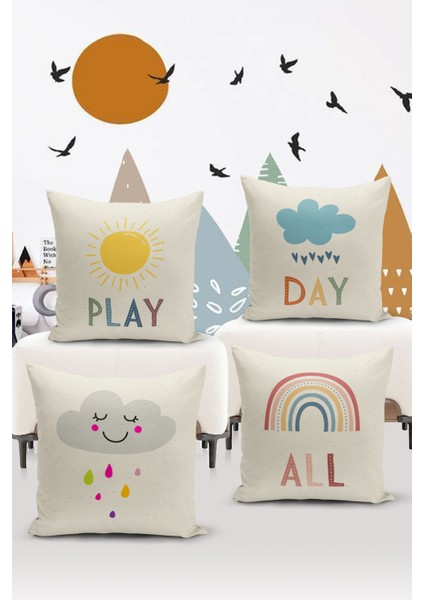 4'lü Kırlent Kılıf Seti Çocuk Bebek Odası Dijital Baskılı