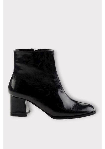 Kalın Topuklu Fermuarlı Kadın Bot Siyah - Siyah