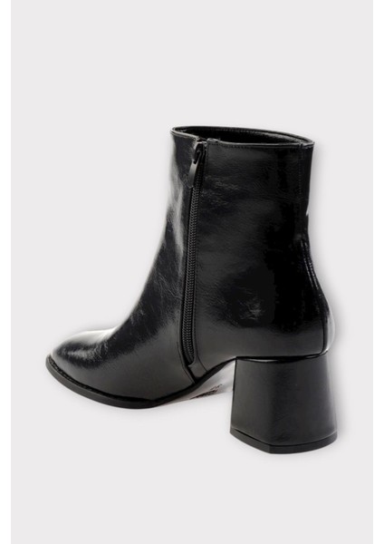 Kalın Topuklu Fermuarlı Kadın Bot Siyah - Siyah modelleri