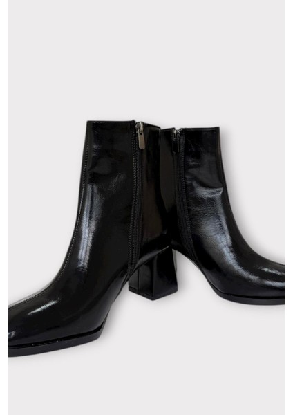 Kalın Topuklu Fermuarlı Kadın Bot Siyah - Siyah indirimleri