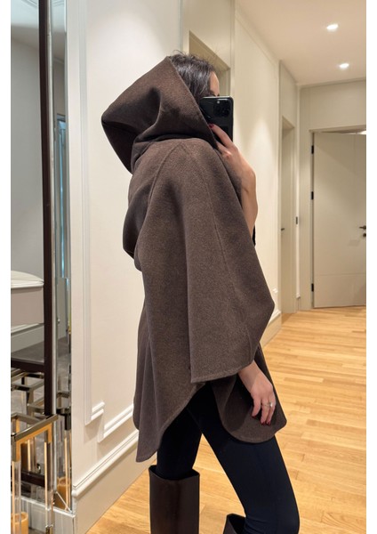 Ekose Desen Detaylı Kaşe Premium Panço- Kahverengi indirimleri