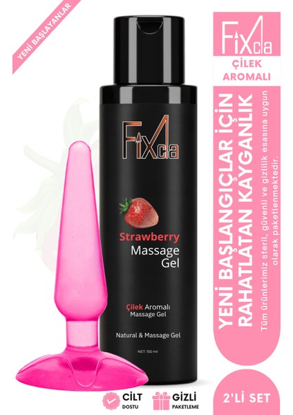 Çilek Aromalı Kayganlaştırıcı Jel 150 ml + Anal Plug (Yeni Başlayanlar) – Oyuncak Uyumlu Set
