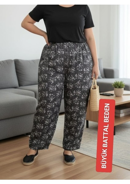 Kadın Bayan Büyük Battal Extra Jumbo Beden Viskon Penye Kumaş 1 Yan Cepli Pantolon Eşofman Altı Pijama Altı 130 Kilograma Kadar Olur Bol Likralı Esneyen Kumaş Bel Lastikli Süs Bagcıklı