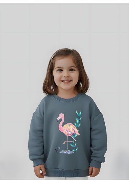 Kız Çocuk Flamingo Baskılı Sweatshirt