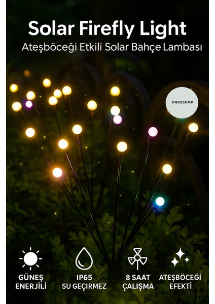 10 LED Çok Renkli Solar Bahçe Işıkları – IP65 Su Geçirmez, Ateşböceği Görünümlü, Dış Mekan Dekoratif modelleri