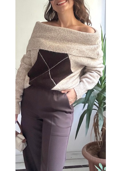 Kadın Kahverengi Madonna Yaka Kazak modelleri