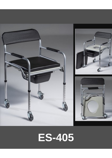 Seyyar Katlanabilir Hasta Yaşlı Tuvalet Sandalyesi Klozetli Wc Li Oturak Döşemeli Tekerlekli Frenli