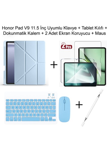 Yesnıce Honor Pad V9 11.5 Inç 2025 Uyumlu Standlı Kılıf Dokunmatik Kalem ve Klavye Set