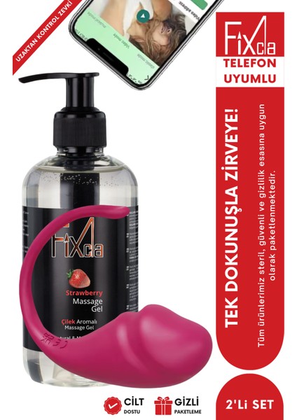 Çilekli Kayganlaştırıcı Jel 250 ml + 10 Modlu Giyilebilir Vibratör – Su Geçirmez, Telefon Uyumlu Set