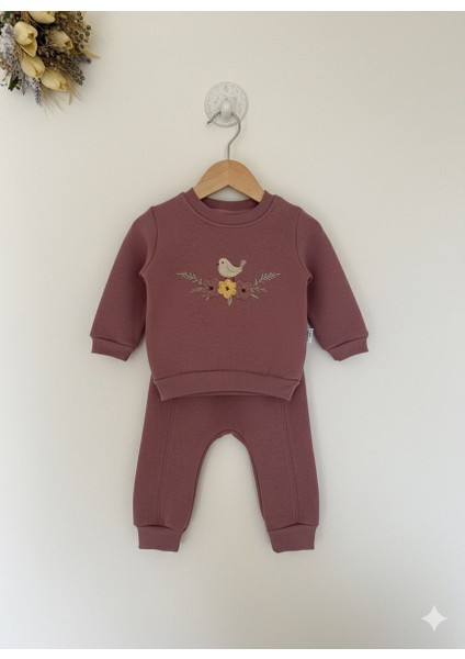 Tuembaby %100 Pamuk 3 Iplik Kuşlu Çiçekli Kız Bebek Alt-Üst Takım